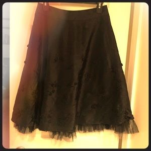 Full Black Skirt with Embroidered Rose Buds